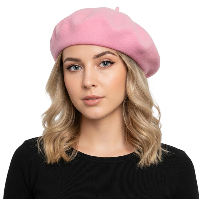 TopTie Wool Beret for Women French Style Artist Hat Solid Color Basque Beanie Cap-Pink - Image 1